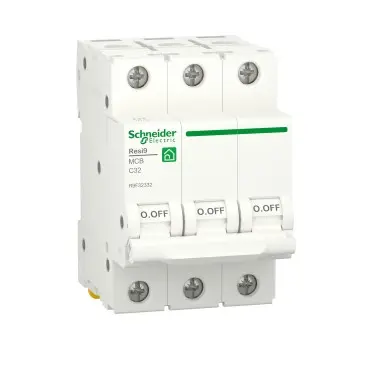 Schneider R9F32332 | Miniature circuit breaker (MCB), Resi9, 3P, 32A, C curve, 4500A (IEC/EN 60898-1)