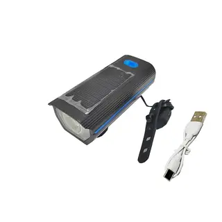 مصباح دراجة هوائية ذكي مزدوج الشحن (طاقة شمسية + USB) مع جرس إنذار قوي و3 أوضاع إضاءة مختلفة ( يعمل بالشحن بمنفذ USB وبالطاقة الشمسية ، كود: 10375)