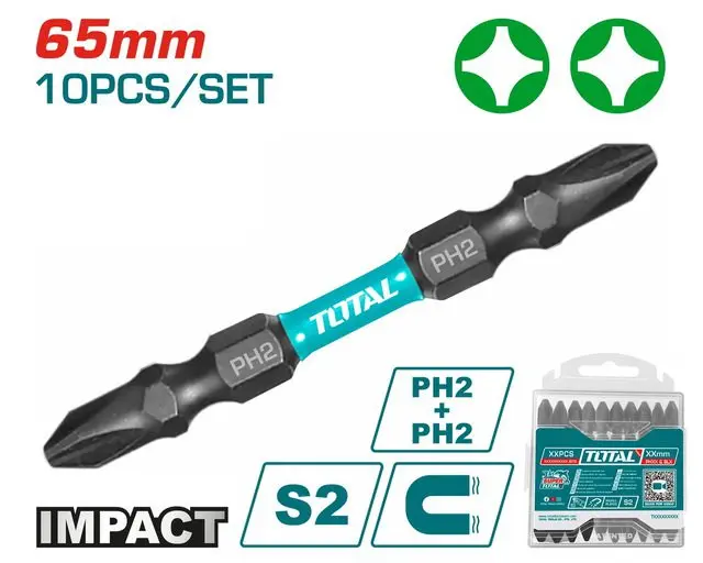 لقمه مفك تصادمي صليبه اتجاهين 6.5 سم PH2×65 توتال TACIM16PH233