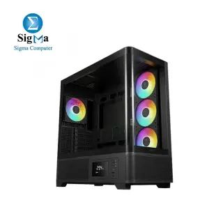 GAMDIAS ATLAS P2 CG BLACK BTF Curved TG with Real Time Monitor Gaming Case with 4 x 120mm ARGB PWM Fans