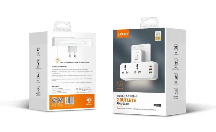 LDNIO SC2311 Multi Plug Extension Socket 20W USB Fast Charging