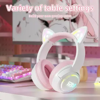 ONIKUMA GT838 Gaming Stereo with Microphone RGB Lighting Cute 3D Cartoon Cat Ears Headset سماعة هيدفون جيمنج بمجسم أذن القطه و مايك مدمج واضح و مريحة فاللبس