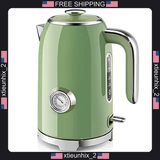 Electric Kettle 1.7L Stainless Steel Retro Green with Thermometer
