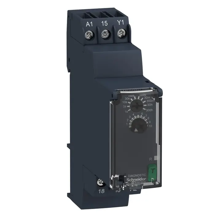 شنايدر RE22R1AMR | مرحل التوقيت المعياري، 8 أمبير، 0.05 ثانية…300 ساعة، 1 ثاني أكسيد الكربون، تأخير التشغيل، 24…240 فولت تيار متردد/تيار مستمر