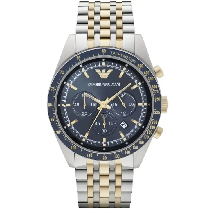 ساعة Emporio Armani Tazio AR6088 رجالي أزرق فضي وذهبي 46 مم