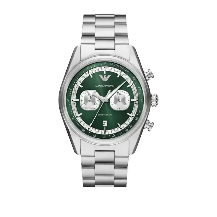ساعة Emporio Armani Racer AR11637 رجالي كرونوغراف أخضر فضي, 42 مم