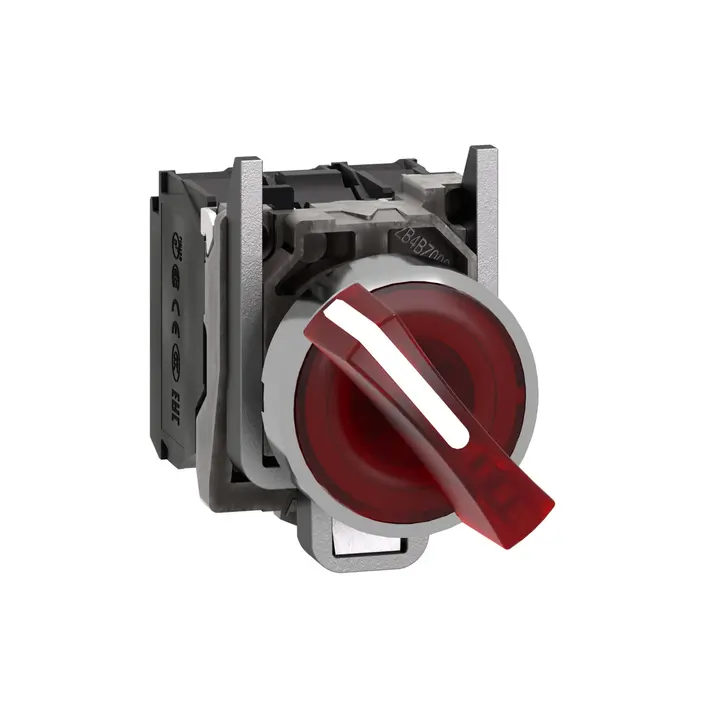Schneider XB4BK124M5 Harmony | Illuminated selector switch, metal, red, Ø22, 2 positions, stay put, 230…240 V AC, 1 NO + 1 NC