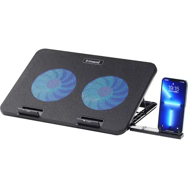Standard ICE-02 Non-Slip Laptop Cooling Pad with 2 Fans, Blue LED Light, 2 USB Ports مبرد لابتوب