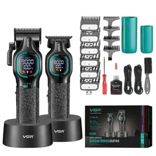 VGR V-886 s2 Professional Digital Rechargeable Hair Clipper & Trimmer - 9000 RPM Motor - DLC Ceramic Blades - Digital Display - 3200mAh - 1600mAh Battery - Black