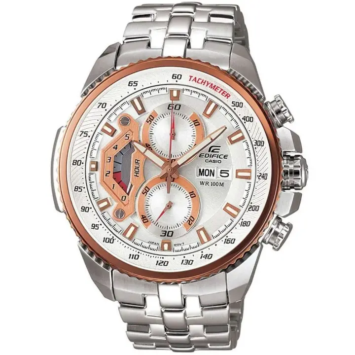 ساعة كاسيو Edifice EF-558D-7AV هاي كوبي للرجال بمينا أبيض وسوار فضي