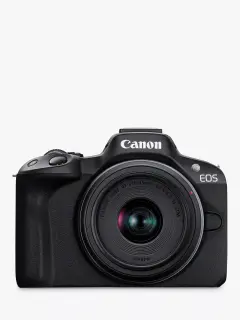 Canon EOS R50 Compact System Camera with RF-S 18-45mm Zoom Lens, 4K Ultra HD, 24.2MP, Wi-Fi, Bluetooth, OLED EVF, 3" Vari-Angle Touch Screen