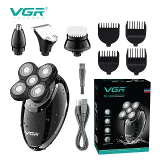 ماكينة حلاقة كهربائية في جي ار دوارة للرجال 4 في 1، أسود - V-302