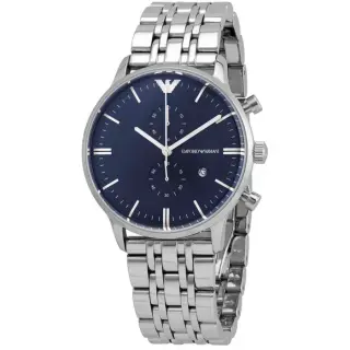 ساعة Emporio Armani AR1648 رجالي أزرق فضي كرونوغراف, 43 مم