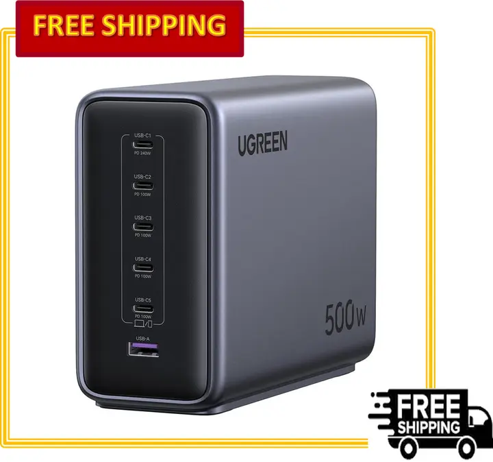 UGREEN Nexode500W GaN 6-Port USB-C & A Desktop Charging Station for Laptop/Phone