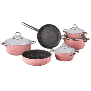 Saflon Granite Round Cookware Set, 10 Pieces, Stainless Steel Handle