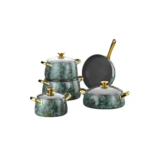 Brioni Flora Granite Cookware Set, 9 Pieces, Pyrex Lid