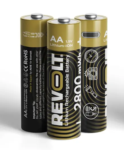 بطاريه ليثيوم aa 1.5v 2800mwh rechargeable batteries revolt قابله للشحن عن طريق usb-c بطاريه واحده