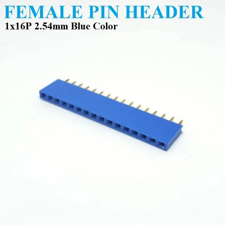 Pin Header Female 1×16 Straight Connector 2.54mm pitch Blue