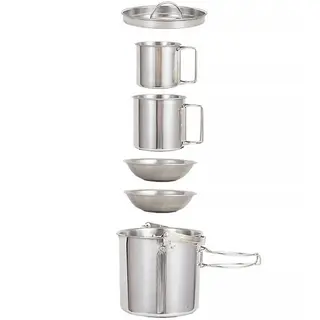 Durable Stainless Steel Camping Cookware Set Portable Hiking Kettle Tableware