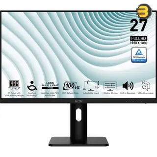 MSI PRO MP273AP 27 FHD 1920x1080 IPS Business Monitor, 100Hz Refresh Rate, 1ms MPRT Response, Adaptive-Sync, TÜV Eye Comfort, Anti-Glare, 2x 3W Speakers, DisplayPort 1.2a, HDMI 1.4b, VGA, Height/Tilt/Swivel/Pivot Adjust, VESA Mount - PRO MP273AP