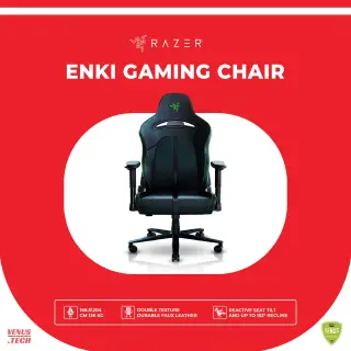 Razer Enki Gaming Chair: All-Day Gaming Comfort, Built-in Lumbar Arch, Optimized Cushion Density, Dual-Textured, Eco-Friendly Synthetic Leather, Reactive Seat Tilt & 152-Degree Recline, Black