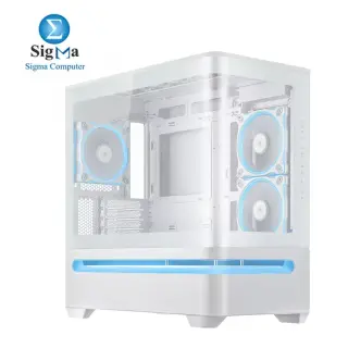 ASUS Prime AP202 ARGB White mATX pc case with Fully Tempered Curved Glass