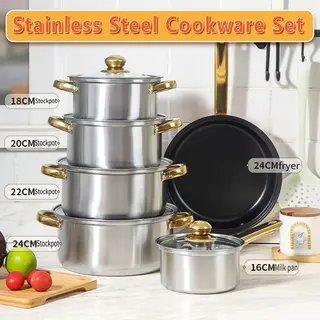 Stainless Steel Cookware Set 12PCS Pots PansKitchen Cooking Utensil Set Nonstick