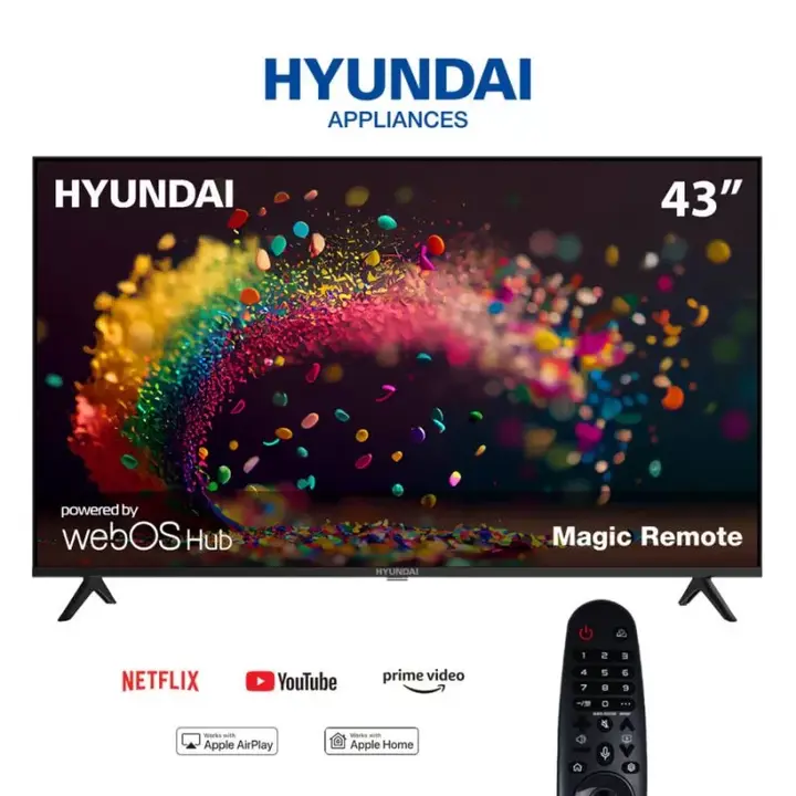 تلفزيون سمارت هيونداي، 43 بوصة، LED، دقة FHD، بدون فريم، ريموت ماجيك، L43HYNDA630 - أسود