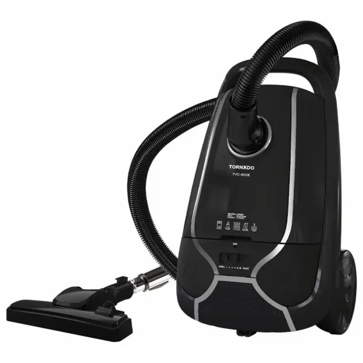 TORNADO Bagged Canister Vacuum Cleaner, 1800 Watt, Black - TVC-1800EB