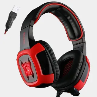 SADES SA906 7.1 USB Surround Sound Stereo Over-the-Ear Gaming Headsets with Microphone Vibration LED Light for PC gamers (Red-Black)