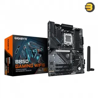 Gigabyte B850 GAMING WIFI6 (WF6) ATX Motherboard AMD Socket AM5 AMD B850 Chipset, Supports Ryzen 9000/8000/7000 Series CPUs, 4x DDR5 DIMM up to 8200 MT/s OC, PCIe 5.0 x16, 3x M.2 Slots, Realtek Gigabit LAN, Wi-Fi 6, Bluetooth 5.3, DisplayPort, HDMI 2.1,