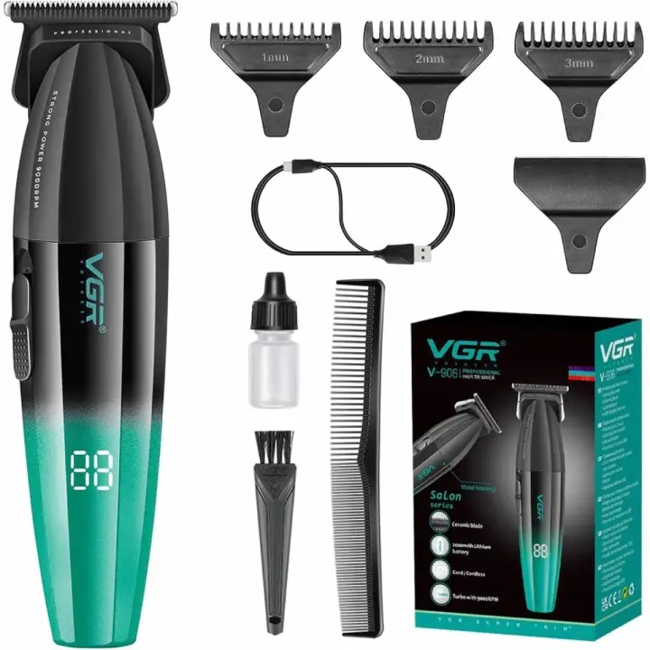 VGR Professional Salon Series Rechargeable Hair Trimmer, Black Green - V-906