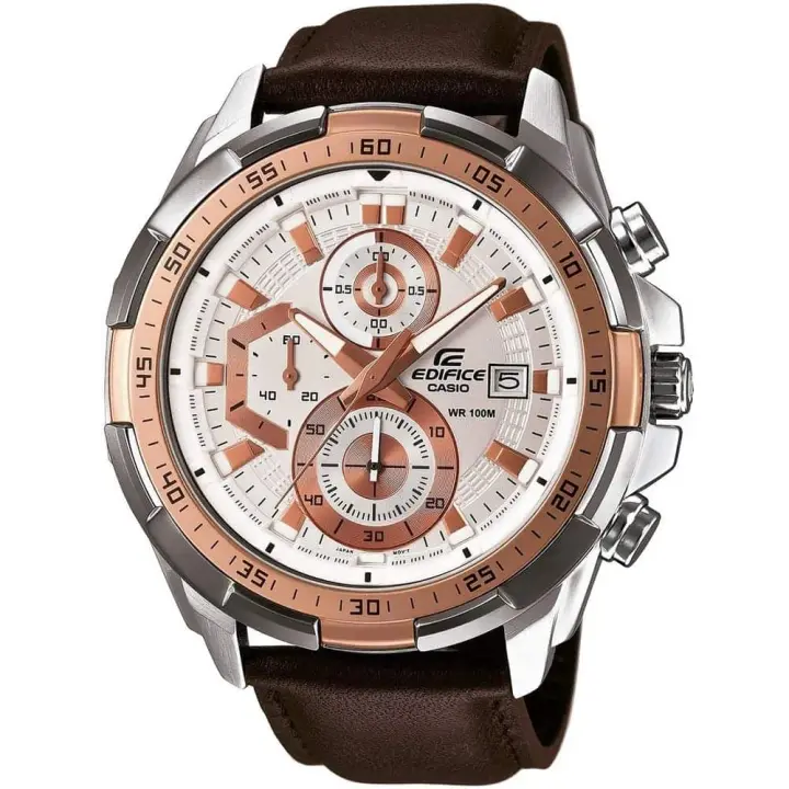 ساعة كاسيو Edifice EFR-539L-7AV هاي كوبي للرجال بمينا أبيض وسوار بني