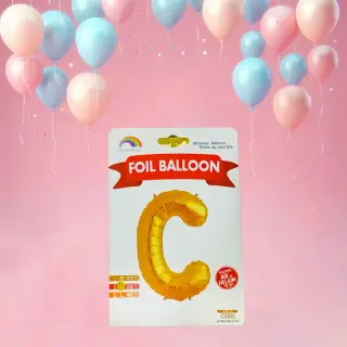 بالونات الحروف الإنجليزية الفاخرة, بالون حرف C, تصميم فاكيوم لامع, باللون الدهبي, بمقاس 32 سم