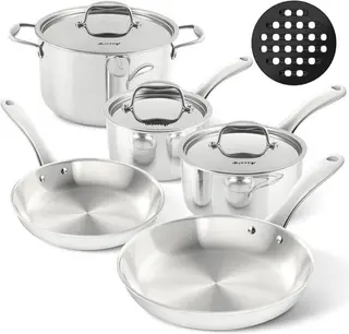 Whole-Clad Tri-Ply Stainless Steel Induction Cookware Set, 9PC Kitchen Pots and
