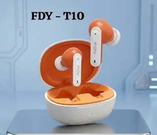 BLUETOUTH FDY T10 WHITE/ORANGE EARBUDS, سماعات أذن بلوتوث FDY T10 بيضاء/برتقالية