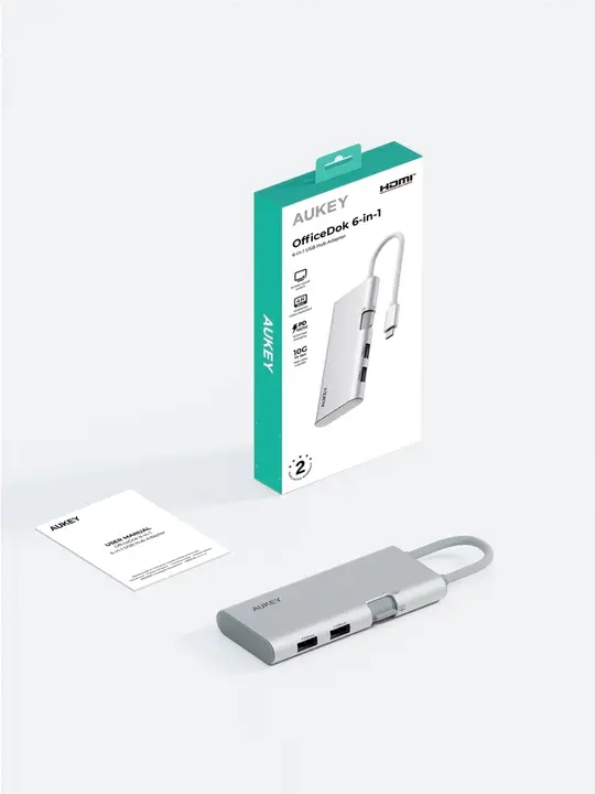 أوكي ترافيل دوك 6 في1 محول بيانات ، 1xHDMI ، 2xUSB-A ، 3xUSB-C) 10) جيجابايت في الثانية , 100واط ، 4K-60Hz UH-CUH02 ، ضمان عامين