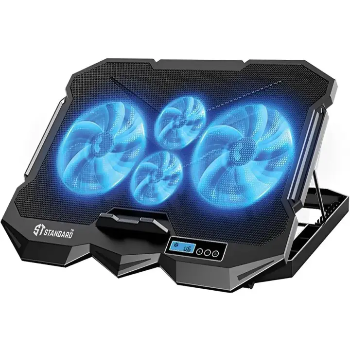 ST Standard ICE-04 Plus LED Super Cooling Custom Gaming Design LCD Display & Quick Control Cooling Pad قاعدة تبريد لابتوب بشاشة لعرض سرعة المراوح و أزرار تحكم فالسرعة