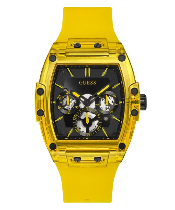 ساعة Guess Phoenix GW0203G6 رجالي أسود وأصفر بسوار سيليكون, 43 مم
