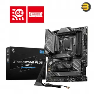 MSI Z790 GAMING PLUS WIFI ATX Motherboard Intel LGA1700 Socket Intel Z790 Chipset, Supports Intel 14th/13th/12th Gen Core, Pentium Gold, Celeron CPUs, 4x DDR5 up to 7200+(OC) MHz, PCIe 5.0 x16, 4x M.2 (PCIe 4.0), 6x SATA 6Gb/s, Intel Wi-Fi 6E, Bluetooth