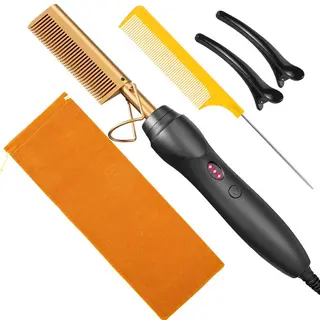 Ceramic Hot Comb Hair Straightener 3 Heat Levels 320-392°F for Natural Hair