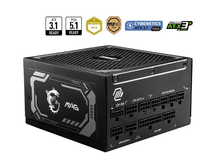 MSI MAG A1000GL PCIE 5 Gaming Power Supply, ATX 3.1 & PCIE 5.1 Ready, Full Modular, 80 Plus Gold Certified 1000W, ATX PSU, 10 Year Warranty