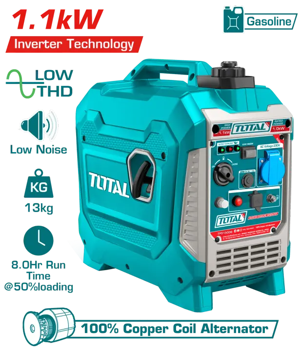 مولد انفرتر صامت 1.1 كيلو صافي 1 كيلو أوفر لود انذار زيت مخرج 12 فولت 2 مخرج يو اس بي, TP515006