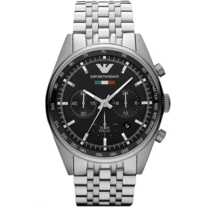 ساعة Emporio Armani Tazio AR5983 رجالي أسود فضي 43 مم كرونوغراف
