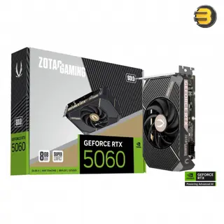 ZOTAC GAMING GeForce RTX 5060 SOLO 8GB GDDR7 128-bit Memory at 28 Gbps Graphics Card, NVIDIA Blackwell Architecture, 3840 CUDA Cores, Boost Clock 2497 MHz, PCIe 5.0 x8, Single 90mm BladeLink Fan Cooling, 3x DisplayPort 2.1b, 1x HDMI 2.1, ITX-Ready Compac