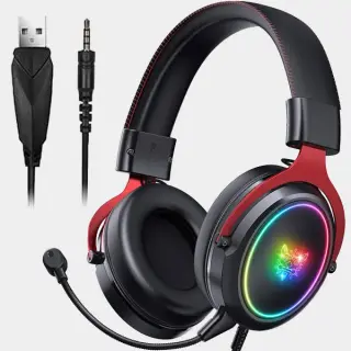 Onikuma X10 RGB Gaming Headset Over-Ear Detachable Mic -Red