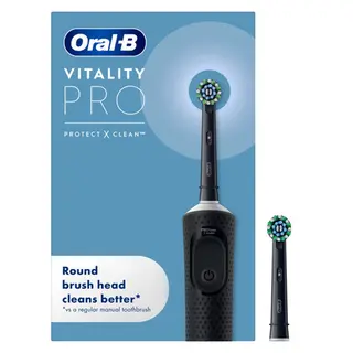 Oral-B Vitality Pro Black Electric Toothbrush Rechargeable with Smart Time + 2