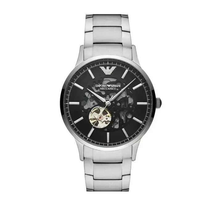 ساعة Emporio Armani Renato AR60055 رجالي أوتوماتيك Skeleton أسود فضي, 43 مم