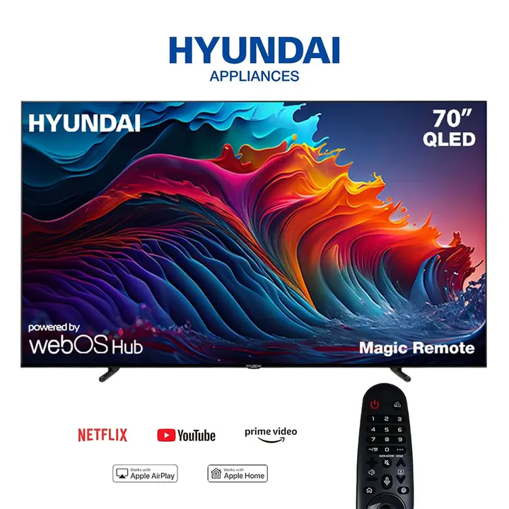 تلفزيون سمارت QLED هيونداي، 70 بوصة، دقة 4K، برسفير داخلي، L70HYNDA750 - أسود