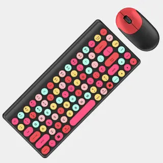 FOREV FV-W10 Colorful Wireless Keyboard And Mouse Combo | Arabic/EN Retro Typewriter Keycap | HighEnd| Black